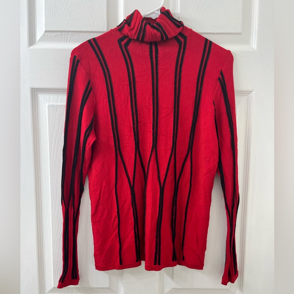 Vintage Red Striped Turtleneck Long Sleeve